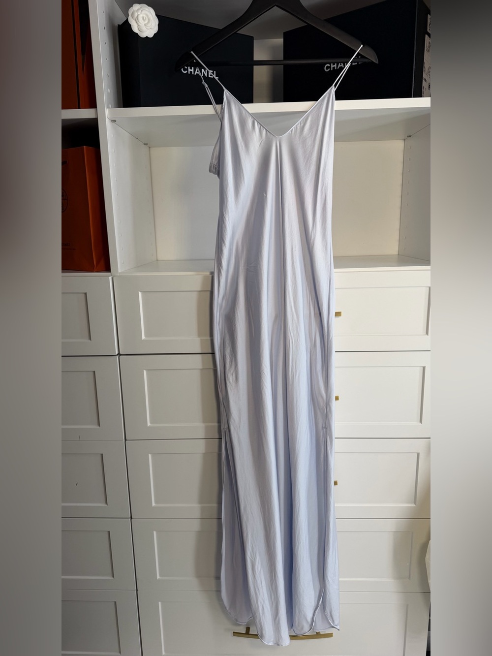 Banana Republic 100% Silk Icy Blue Maxi Slip Dress Size S